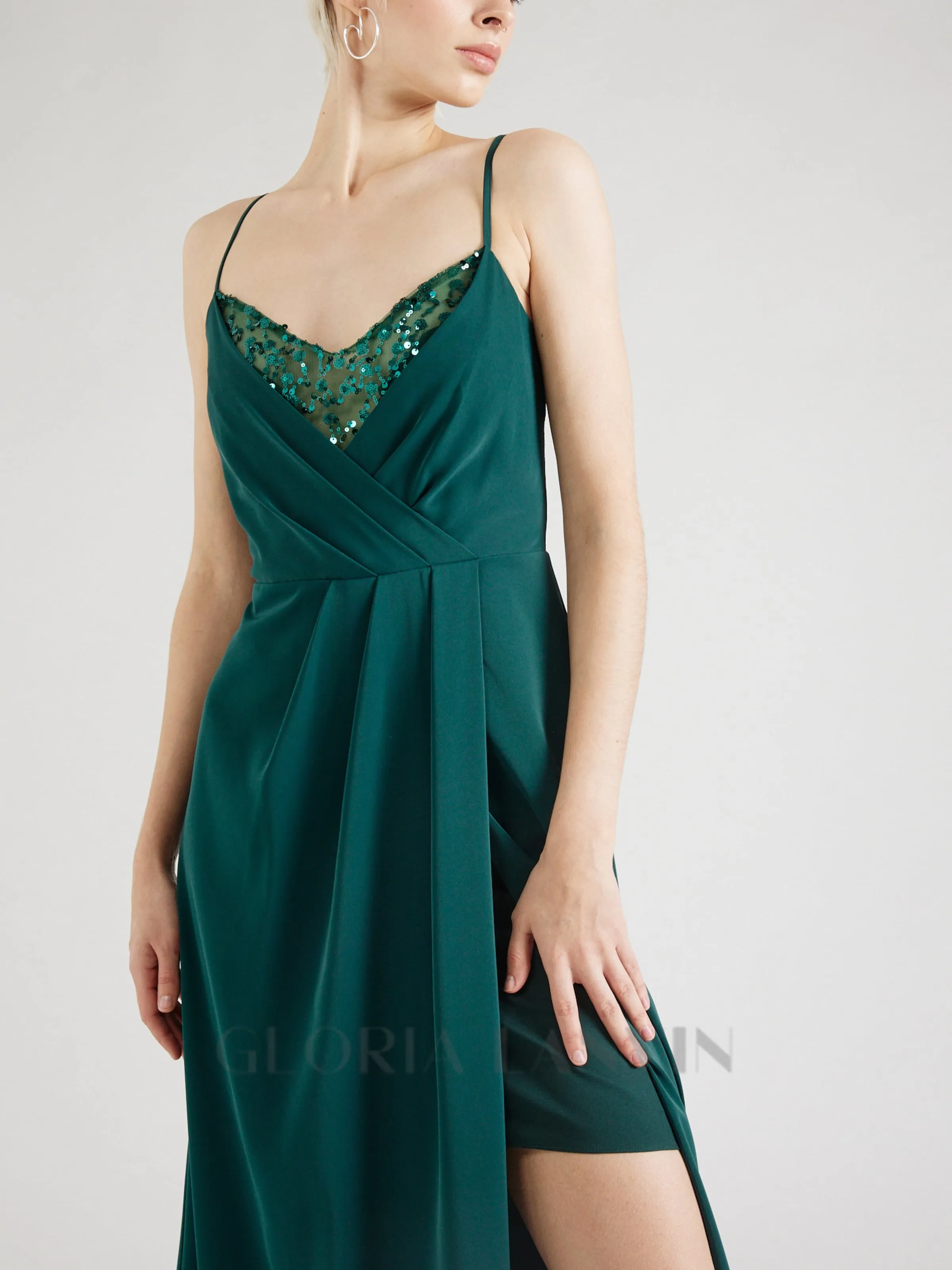 crystal embellished pleated maxi dress in green Gloria Lanvin