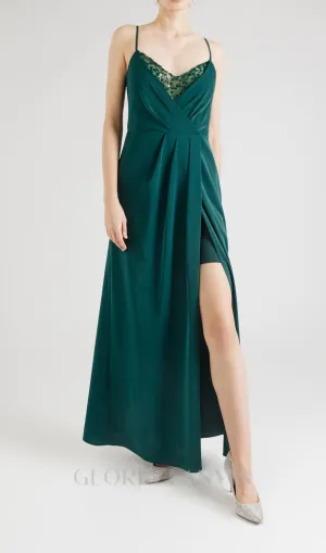 crystal embellished pleated maxi dress in green Gloria Lanvin