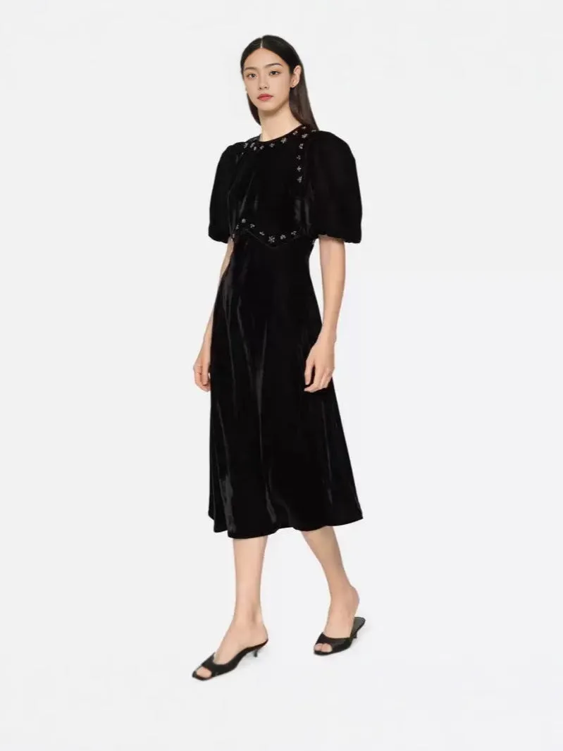 crystal embellished puff midi dress in black Gloria Lanvin