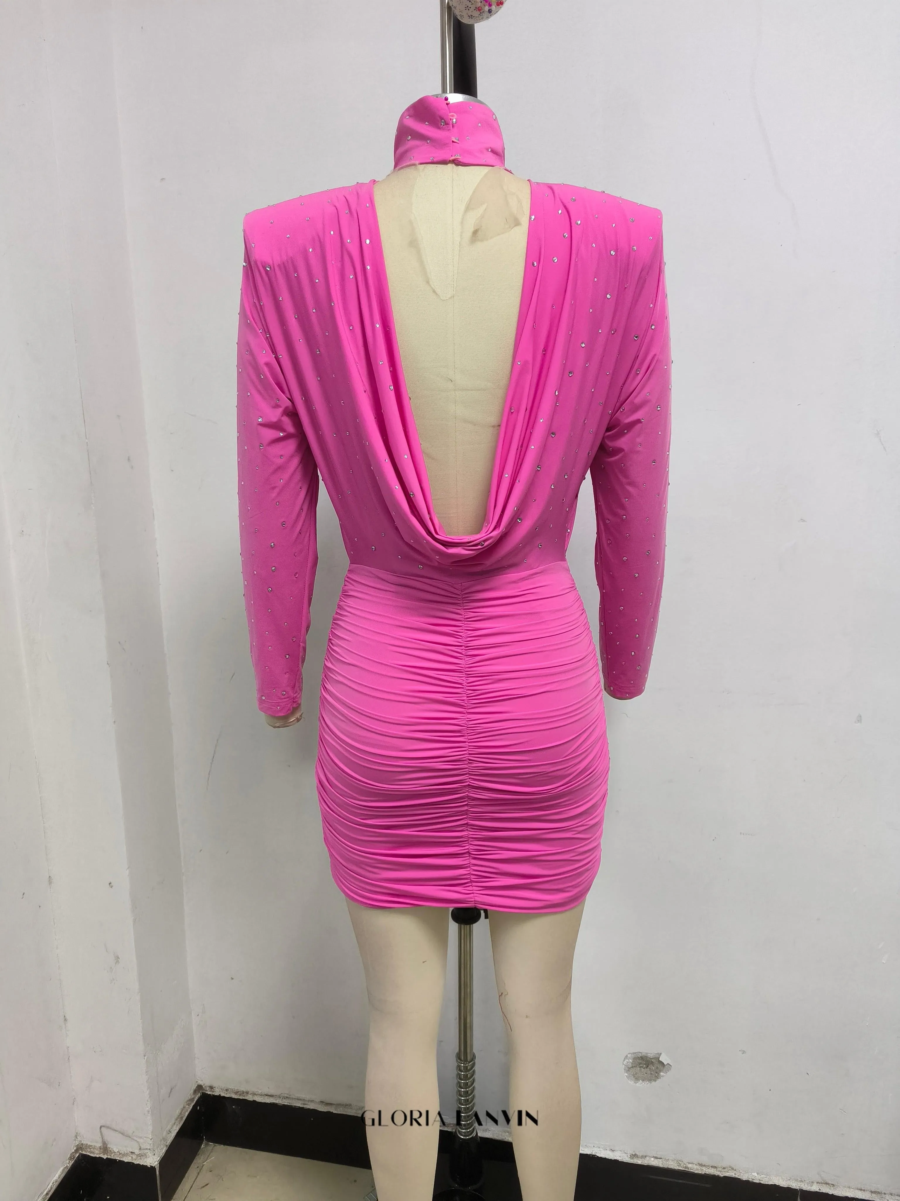 crystal embellished ruched bodycon mini dress in pink Gloria Lanvin