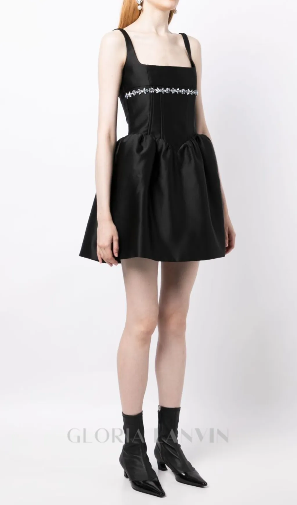 crystal-embellished square-neck mini dress in black Gloria Lanvin