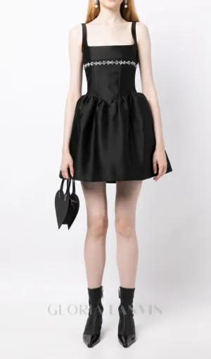crystal-embellished square-neck mini dress in black Gloria Lanvin