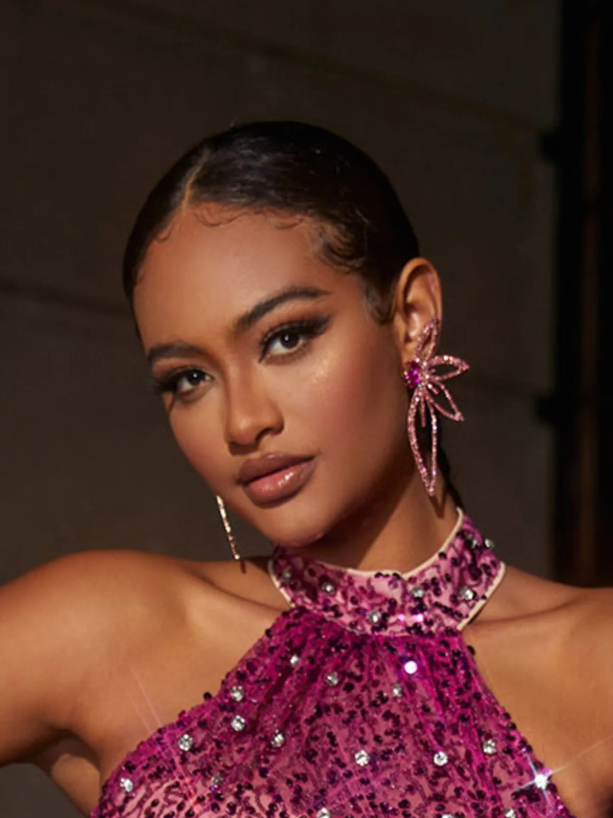 CRYSTAL FLOWER EARRINGS IN PINK Gloria Lanvin