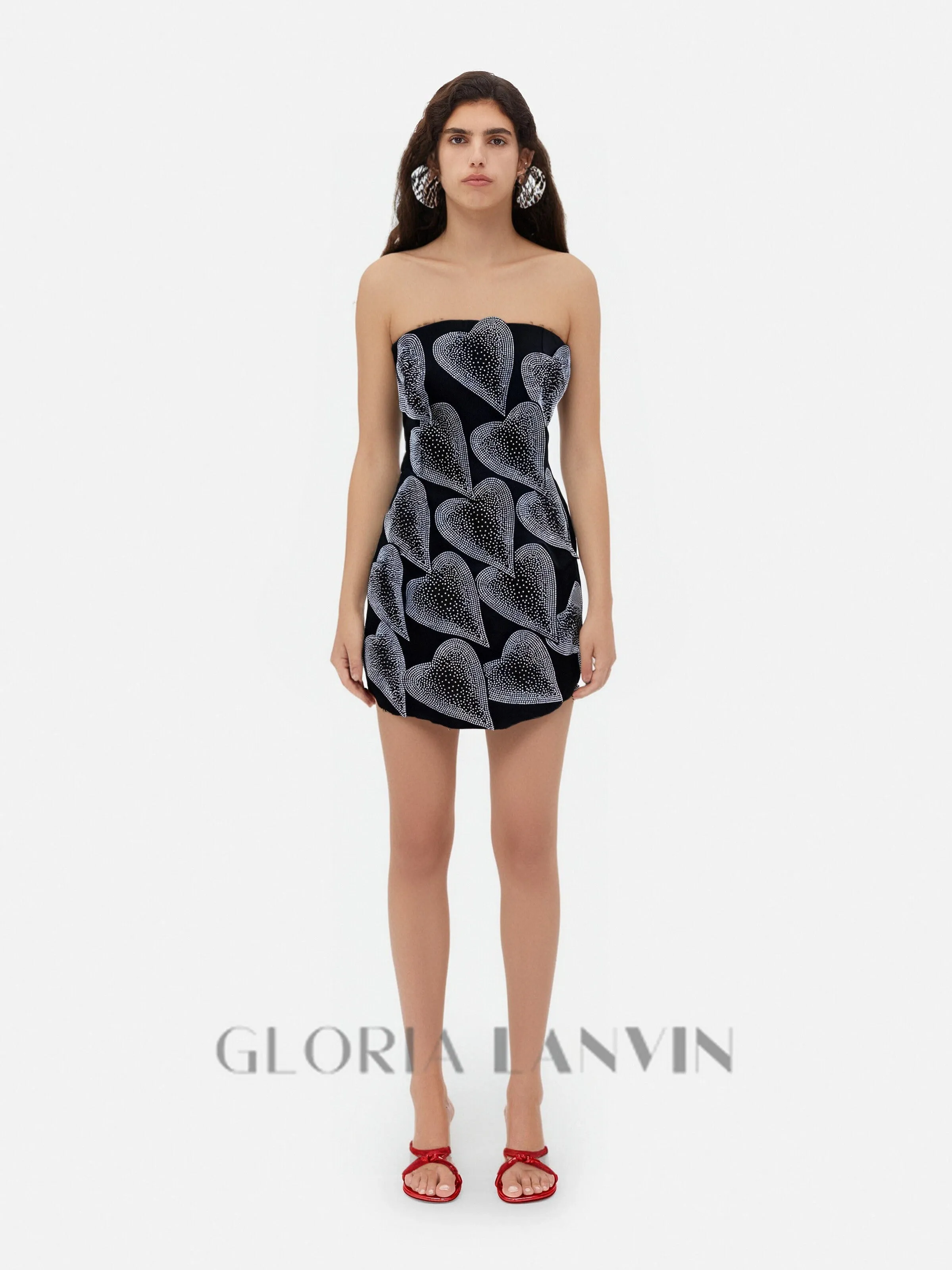 crystal leaf embellished mini dress in black Gloria Lanvin