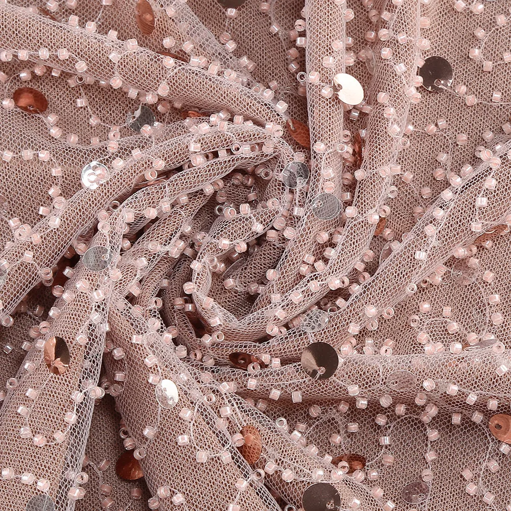 CRYSTAL LEAF EMBELLISHED SEQUIN MAXI DRESS IN PALE BROWN Gloria Lanvin