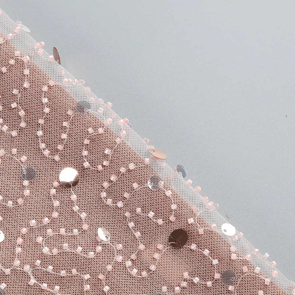 CRYSTAL LEAF EMBELLISHED SEQUIN MAXI DRESS IN PALE BROWN Gloria Lanvin