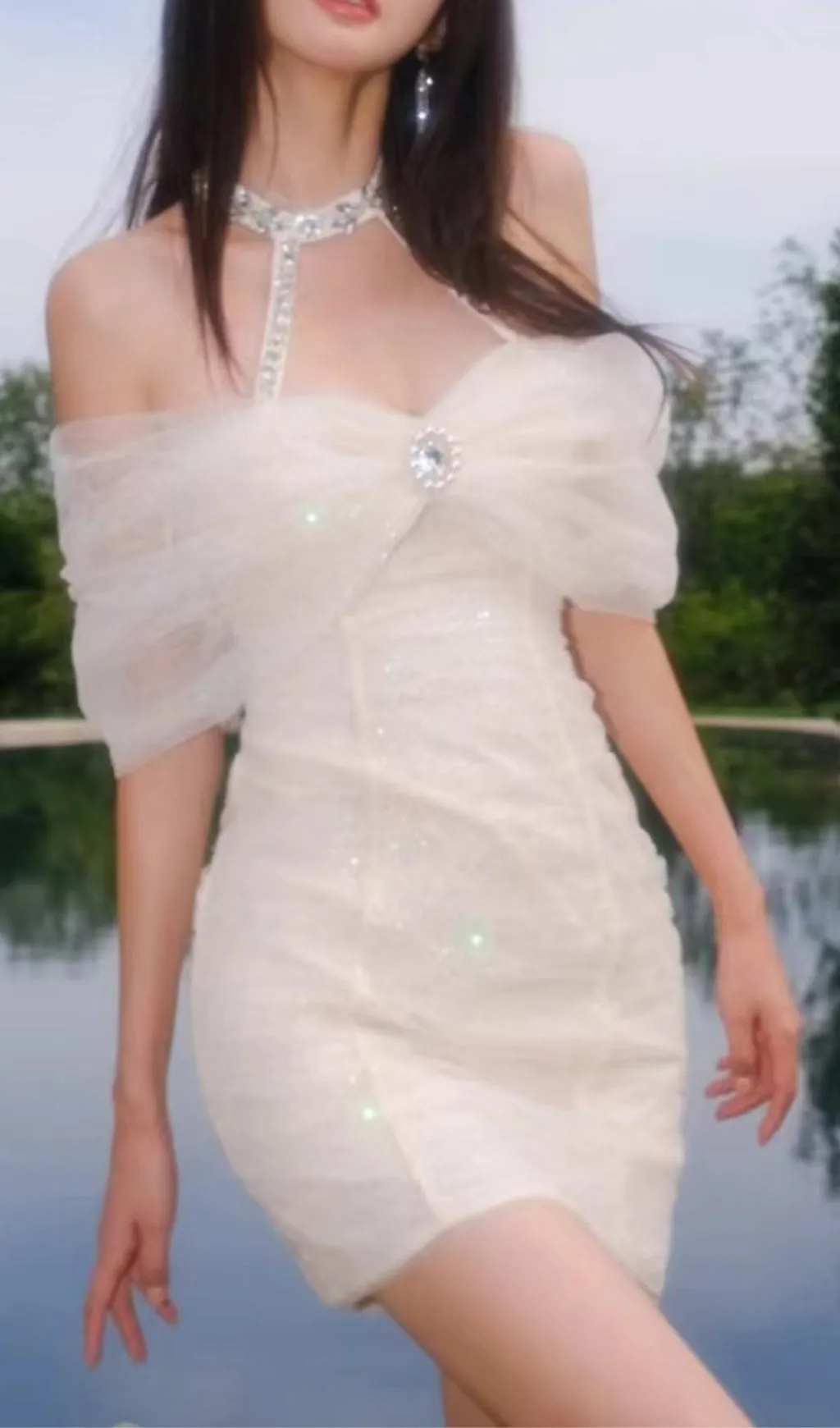 CRYSTAL SEQUIN STRAPLESS MINI DRESS Gloria Lanvin