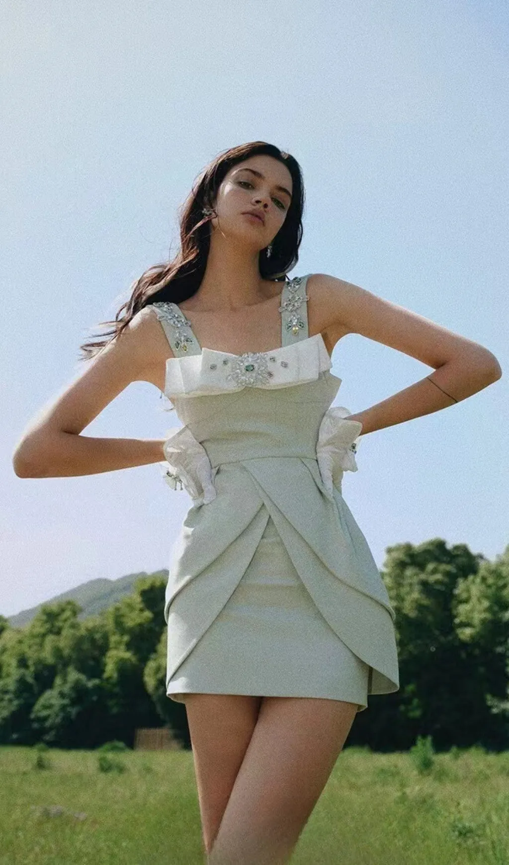 CRYSTAL STRAPPY MINI DRESS IN MINT Gloria Lanvin