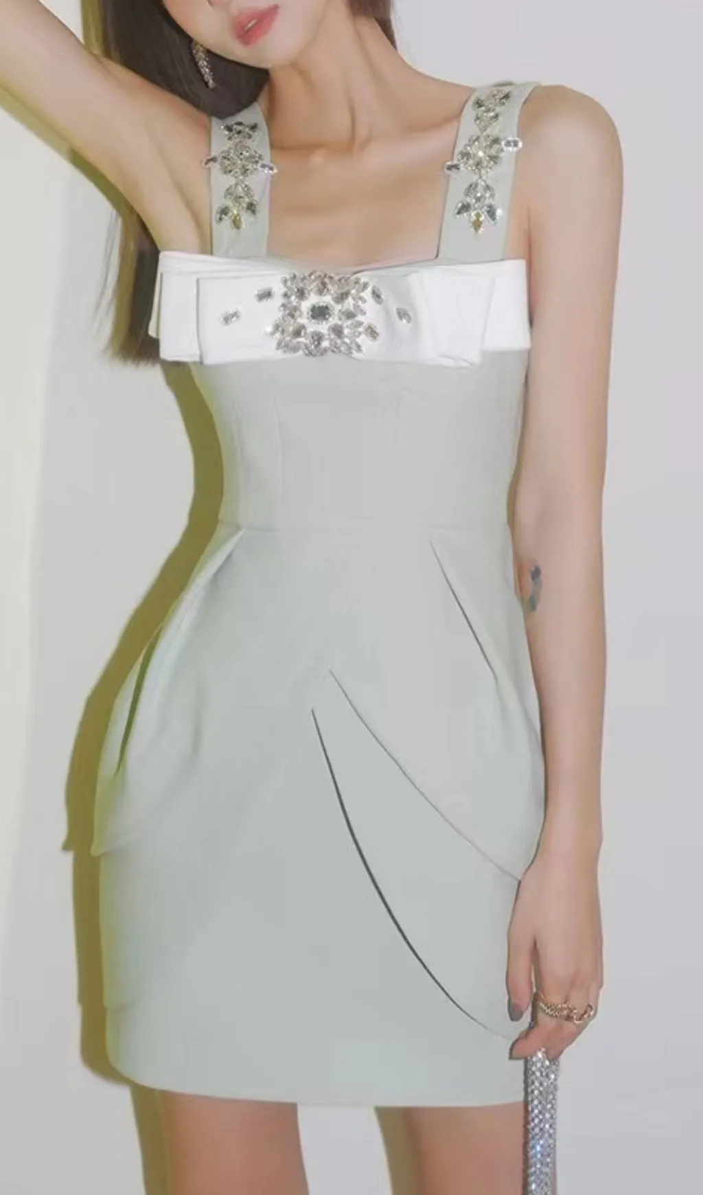 CRYSTAL STRAPPY MINI DRESS IN MINT Gloria Lanvin