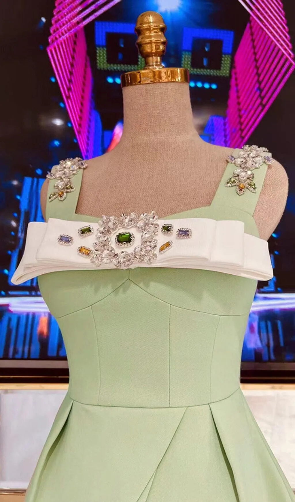 CRYSTAL STRAPPY MINI DRESS IN MINT Gloria Lanvin