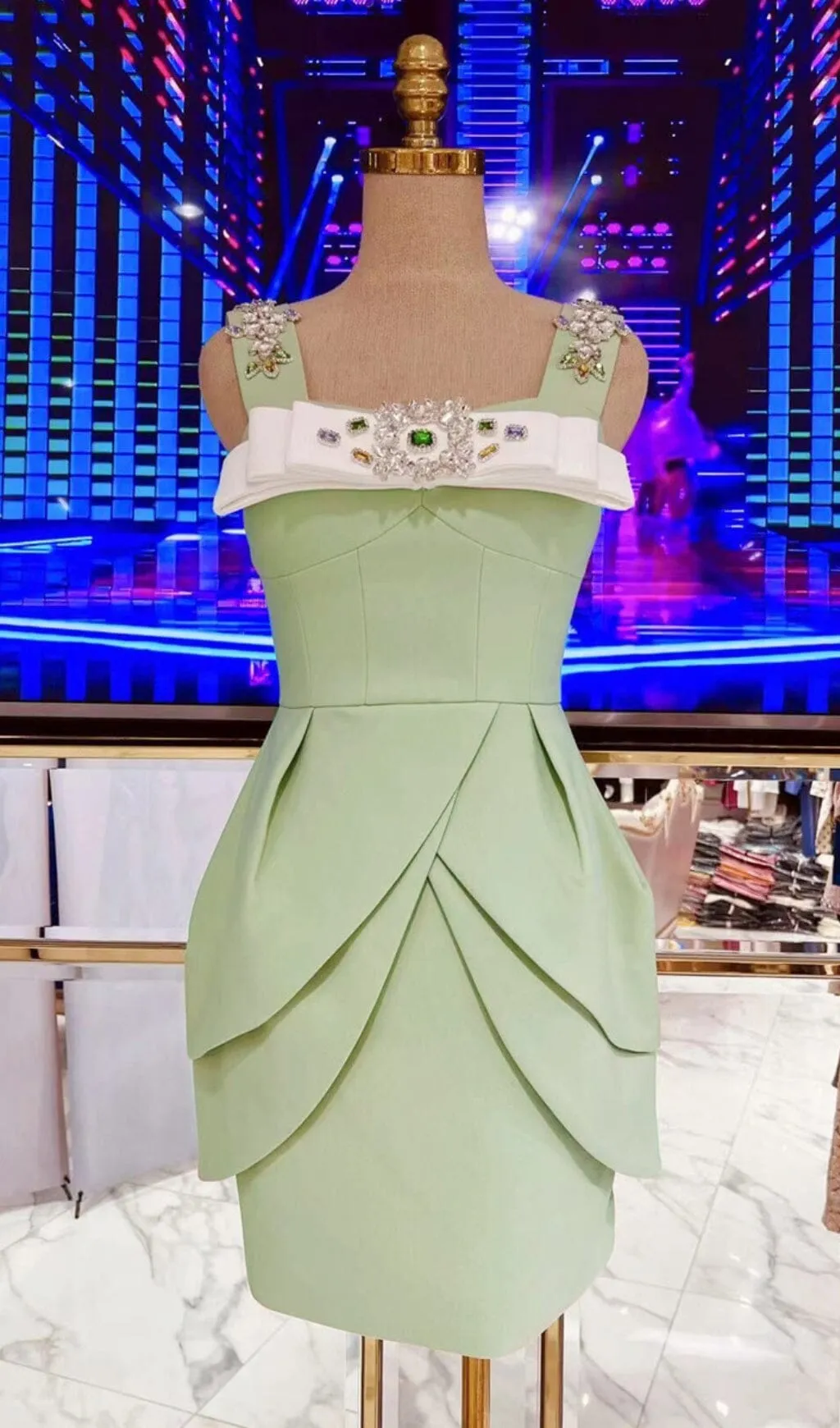 CRYSTAL STRAPPY MINI DRESS IN MINT Gloria Lanvin