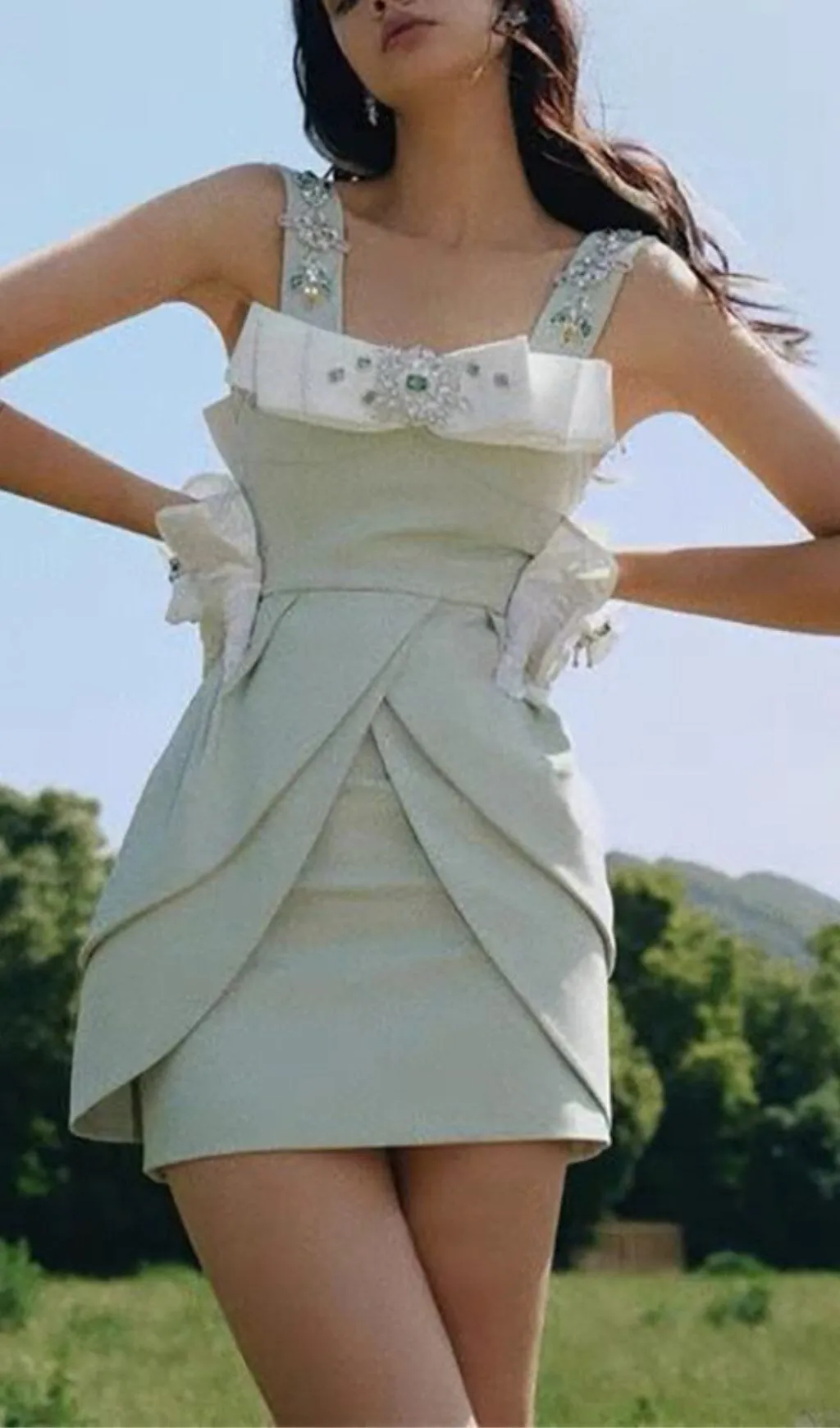 CRYSTAL STRAPPY MINI DRESS IN MINT Gloria Lanvin