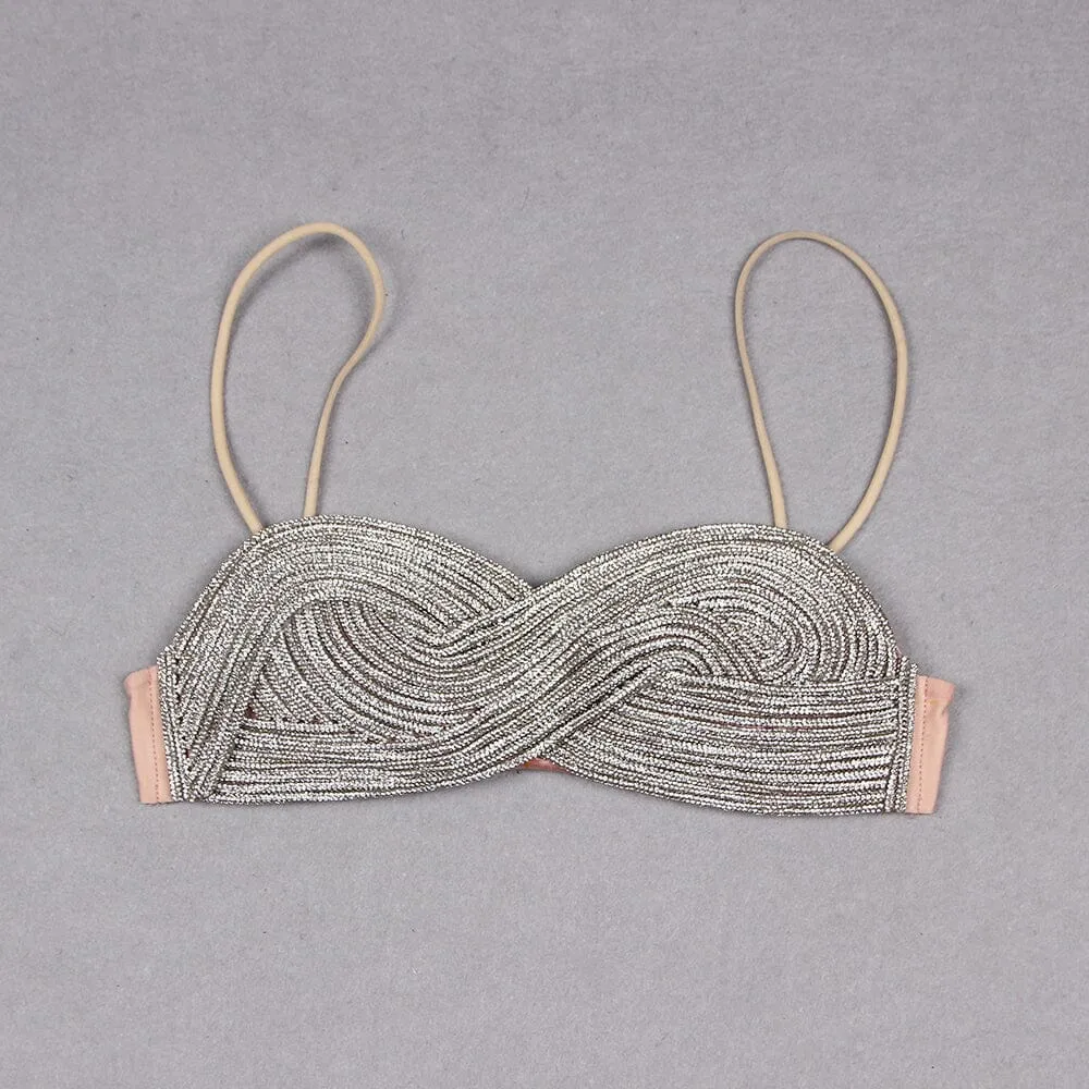 CRYSTALS BANDEAU TOP IN SILVER Gloria Lanvin