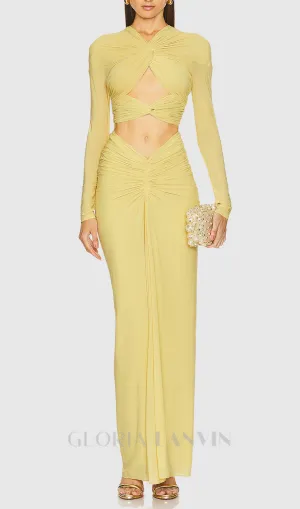 cut out bodycon bandage maxi dress in yellow Gloria Lanvin