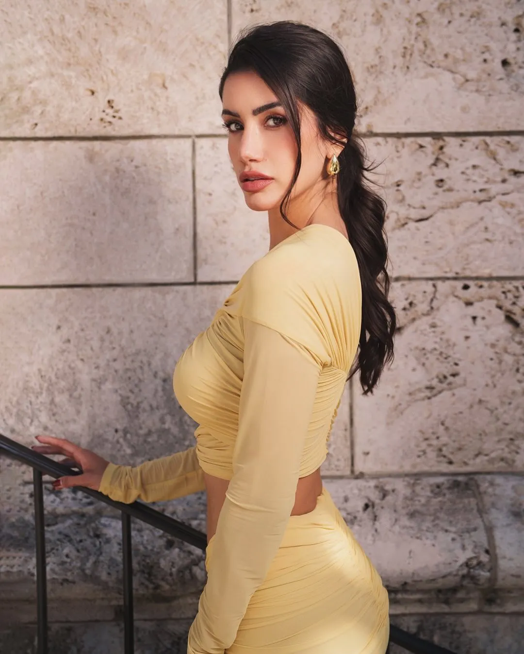 cut out bodycon bandage maxi dress in yellow Gloria Lanvin