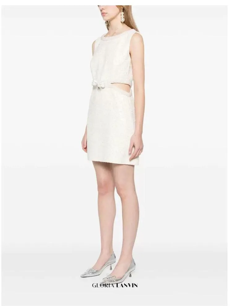 cut out cream boucle pearl mini dress Gloria Lanvin