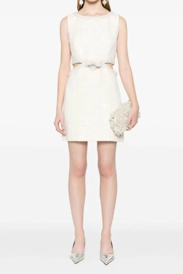 cut out cream boucle pearl mini dress Gloria Lanvin