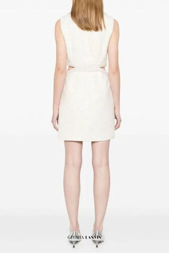 cut out cream boucle pearl mini dress Gloria Lanvin