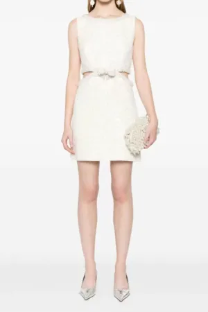 cut out cream boucle pearl mini dress Gloria Lanvin