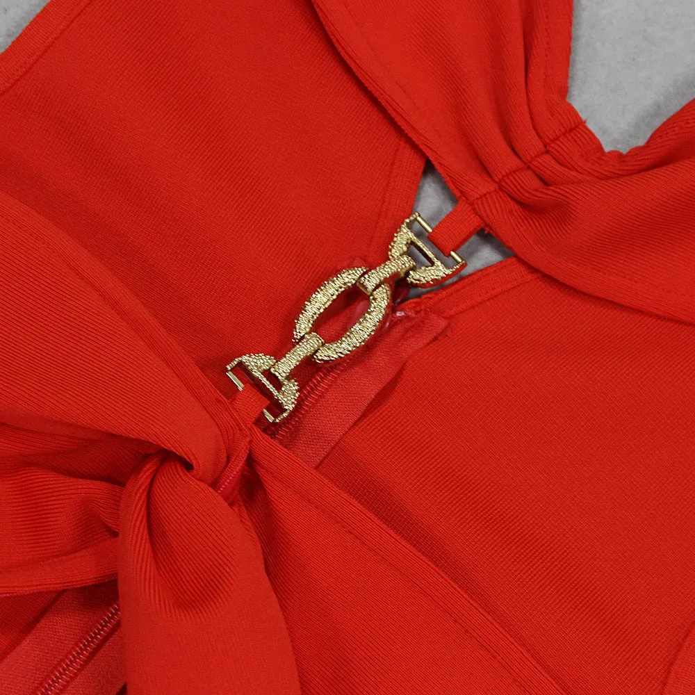 CUT OUT KNIT BANDAGE MIDI DRESS IN RED Gloria Lanvin