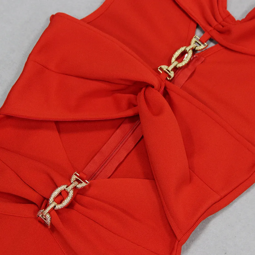 CUT OUT KNIT BANDAGE MIDI DRESS IN RED Gloria Lanvin