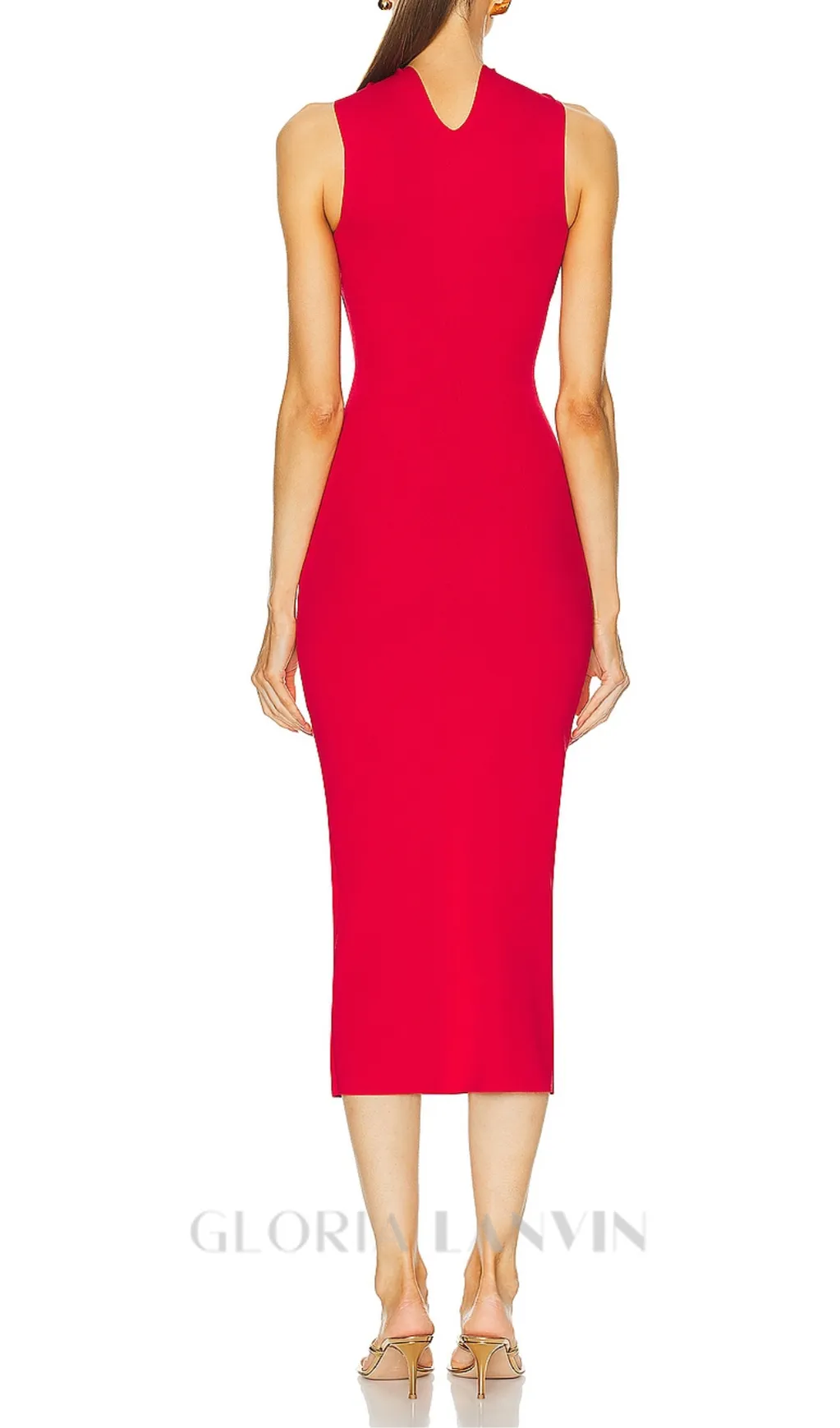CUT OUT KNIT BANDAGE MIDI DRESS IN RED Gloria Lanvin