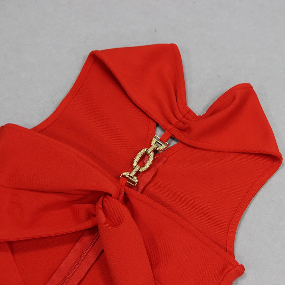 CUT OUT KNIT BANDAGE MIDI DRESS IN RED Gloria Lanvin