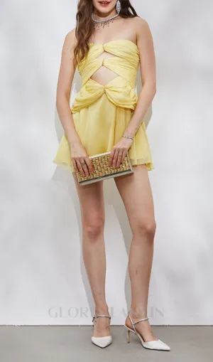 CUT-OUT PLEATED OFF-SHOULDER MINI DRESS IN YELLOW Gloria Lanvin