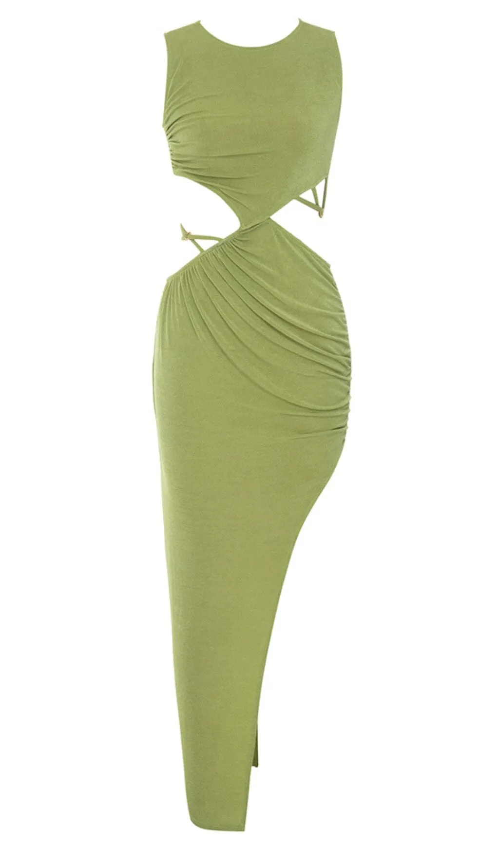 CUT OUT RUCHED MIDI DRESS IN GREEN Gloria Lanvin