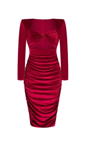 CUT OUT VELVET MIDI DRESS IN WINE Gloria Lanvin