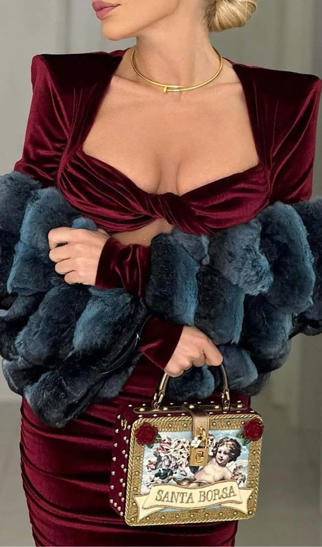 CUT OUT VELVET MIDI DRESS IN WINE Gloria Lanvin