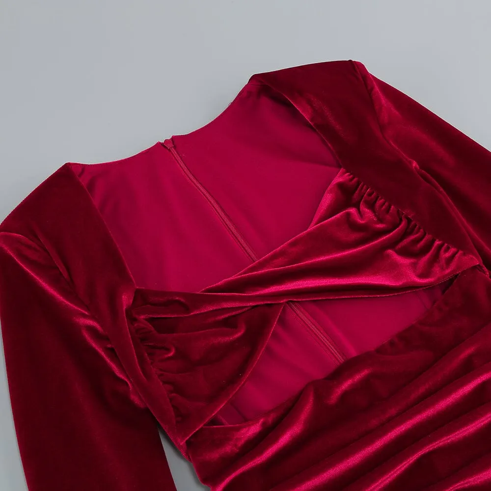 CUT OUT VELVET MIDI DRESS IN WINE Gloria Lanvin