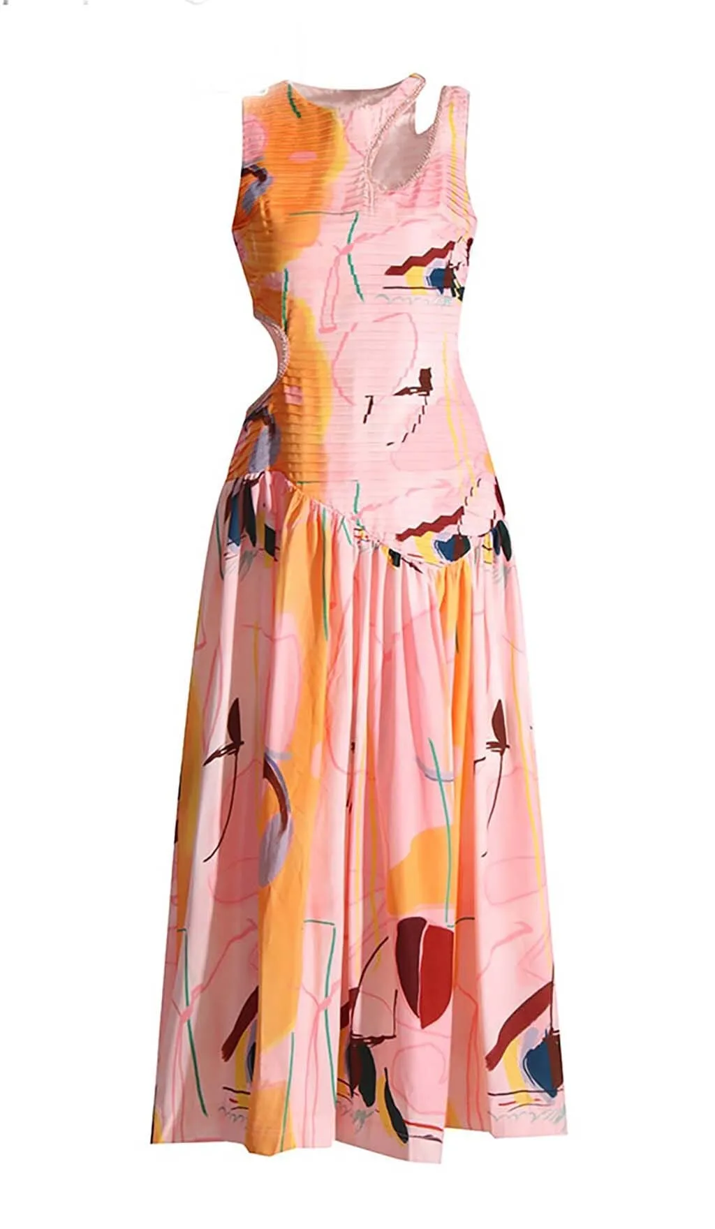 CUT OUTS ROUND NECK MAXI DRESS IN MULTICOLOR Gloria Lanvin