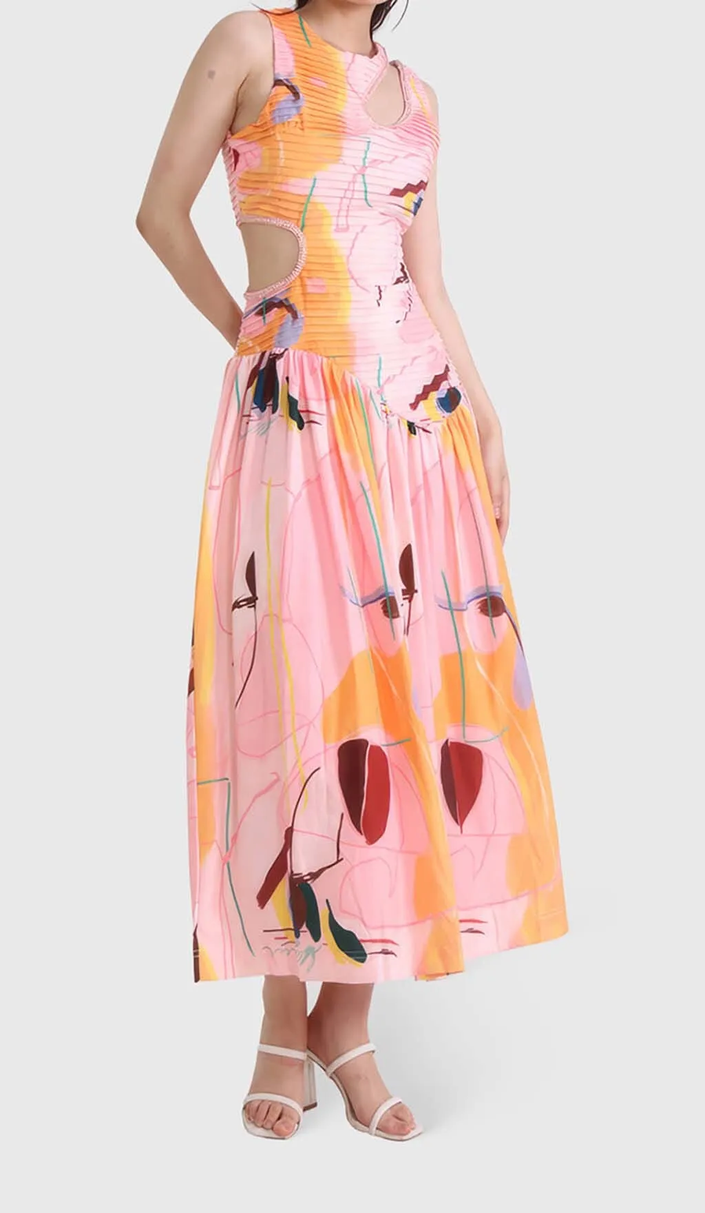 CUT OUTS ROUND NECK MAXI DRESS IN MULTICOLOR Gloria Lanvin
