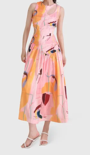 CUT OUTS ROUND NECK MAXI DRESS IN MULTICOLOR Gloria Lanvin