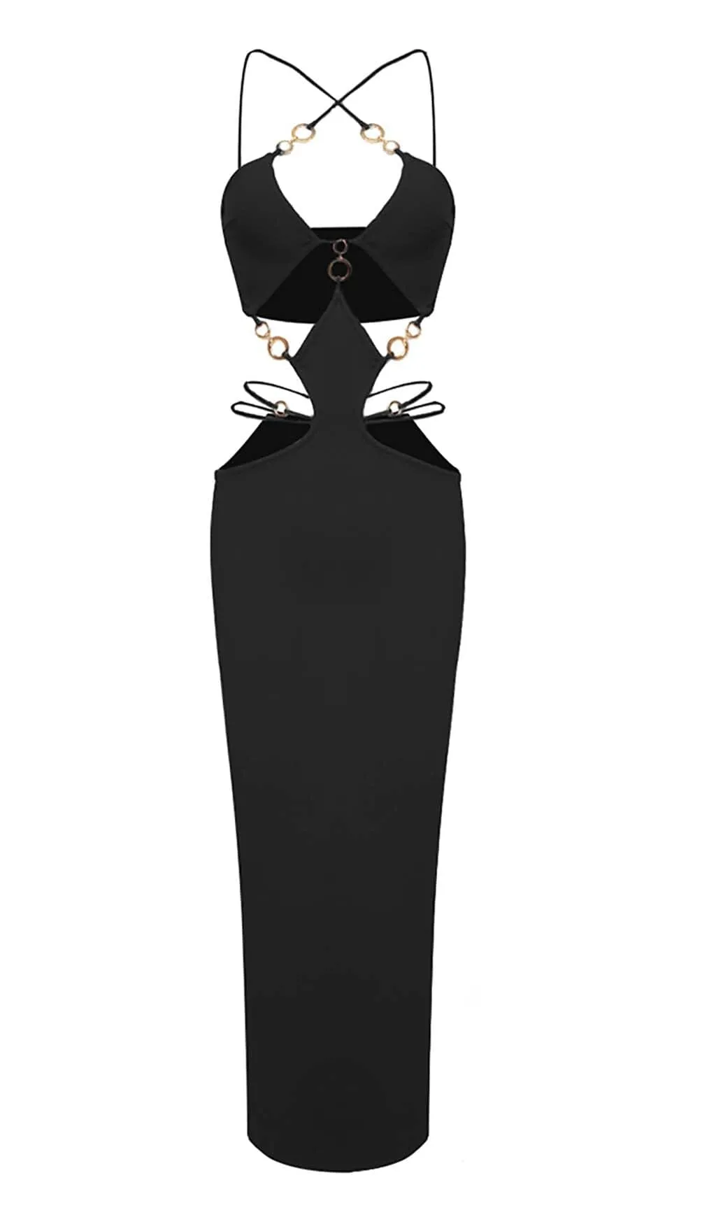 CUTOUT CHAIN MAXI DRESS IN BLACK Gloria Lanvin
