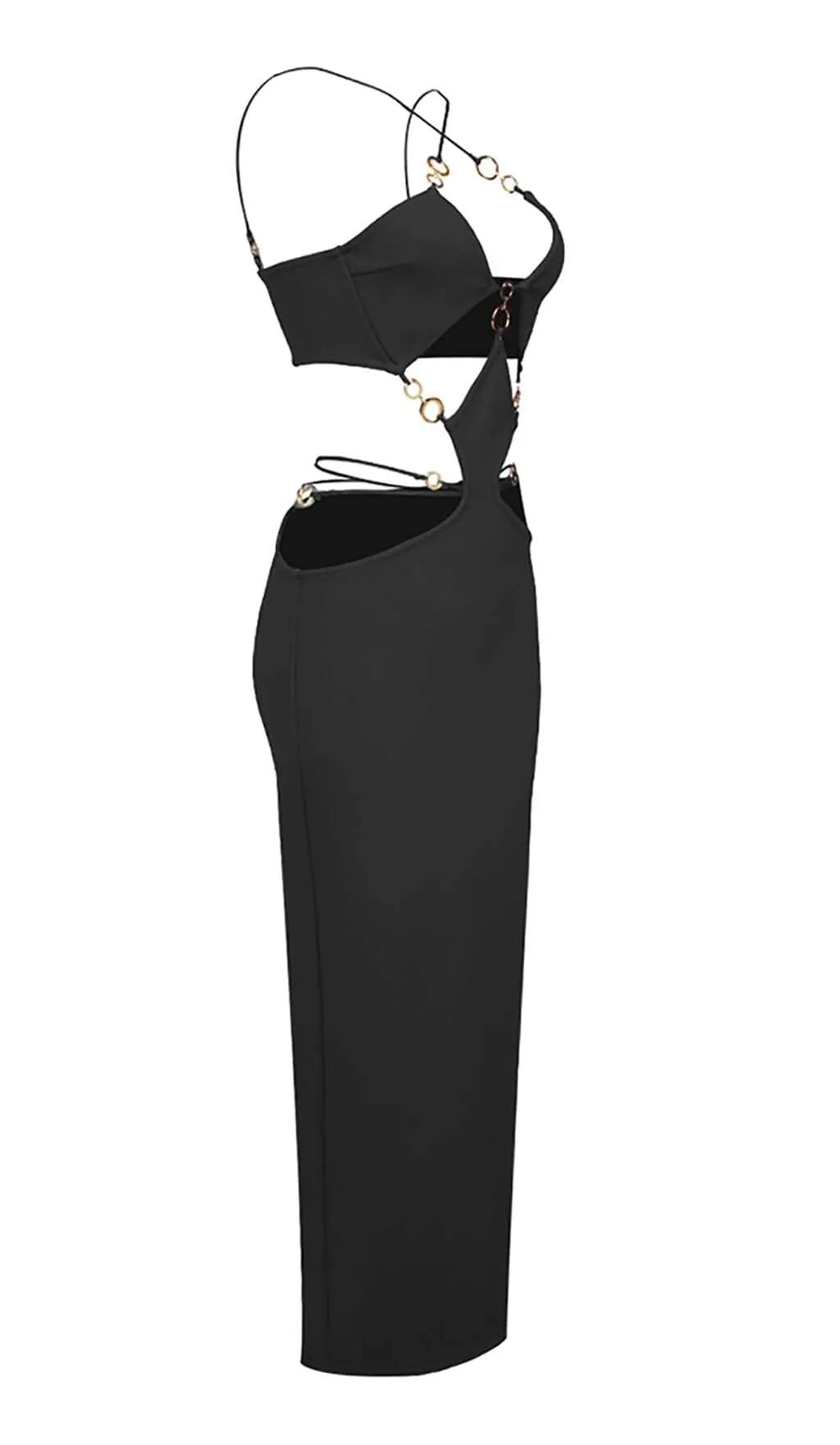 CUTOUT CHAIN MAXI DRESS IN BLACK Gloria Lanvin