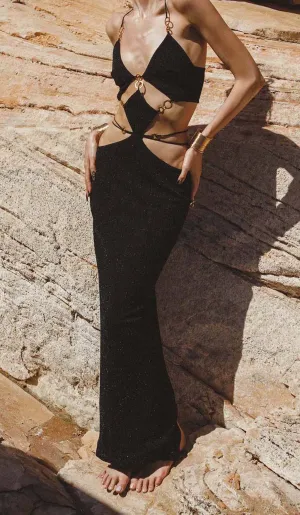 CUTOUT CHAIN MAXI DRESS IN BLACK Gloria Lanvin