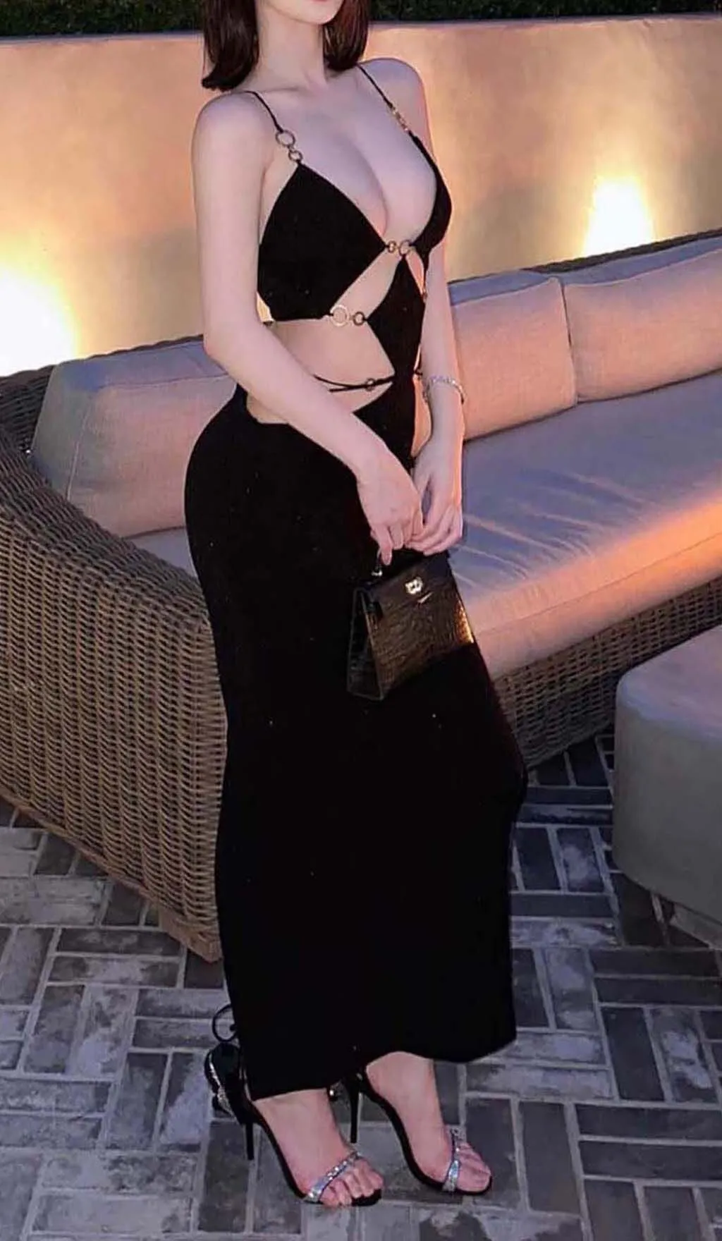 CUTOUT CHAIN MAXI DRESS IN BLACK Gloria Lanvin