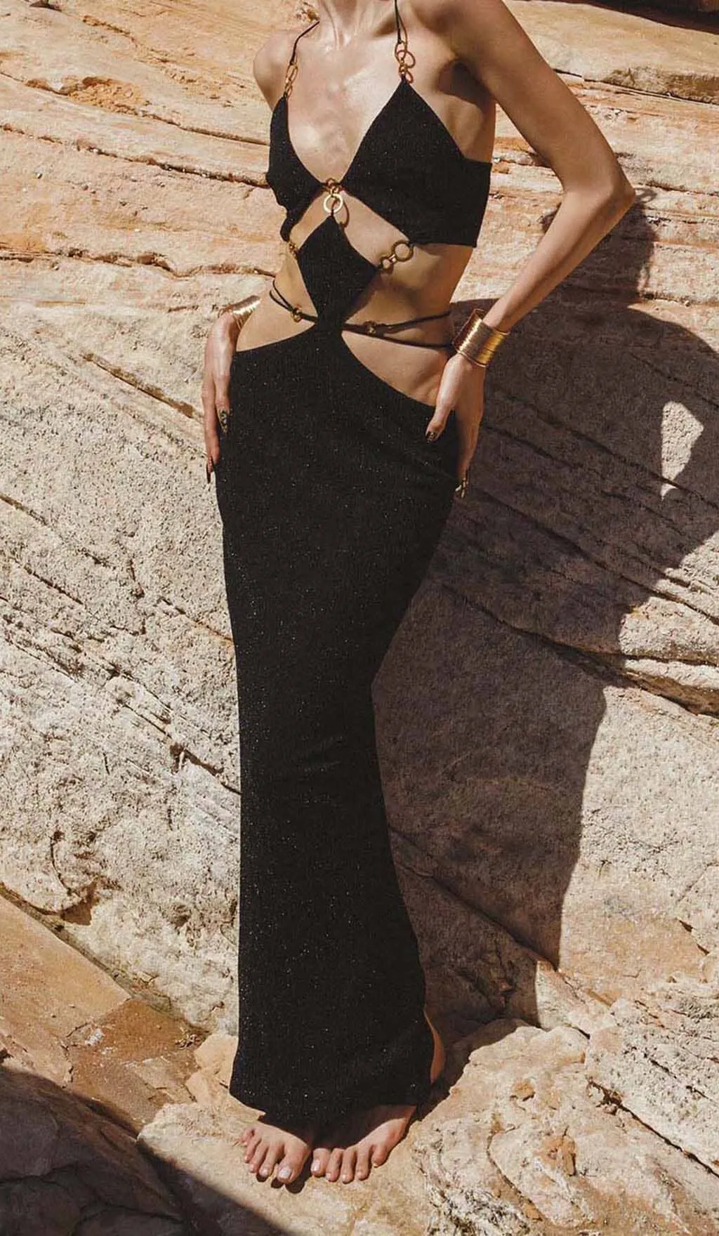 CUTOUT CHAIN MAXI DRESS IN BLACK Gloria Lanvin