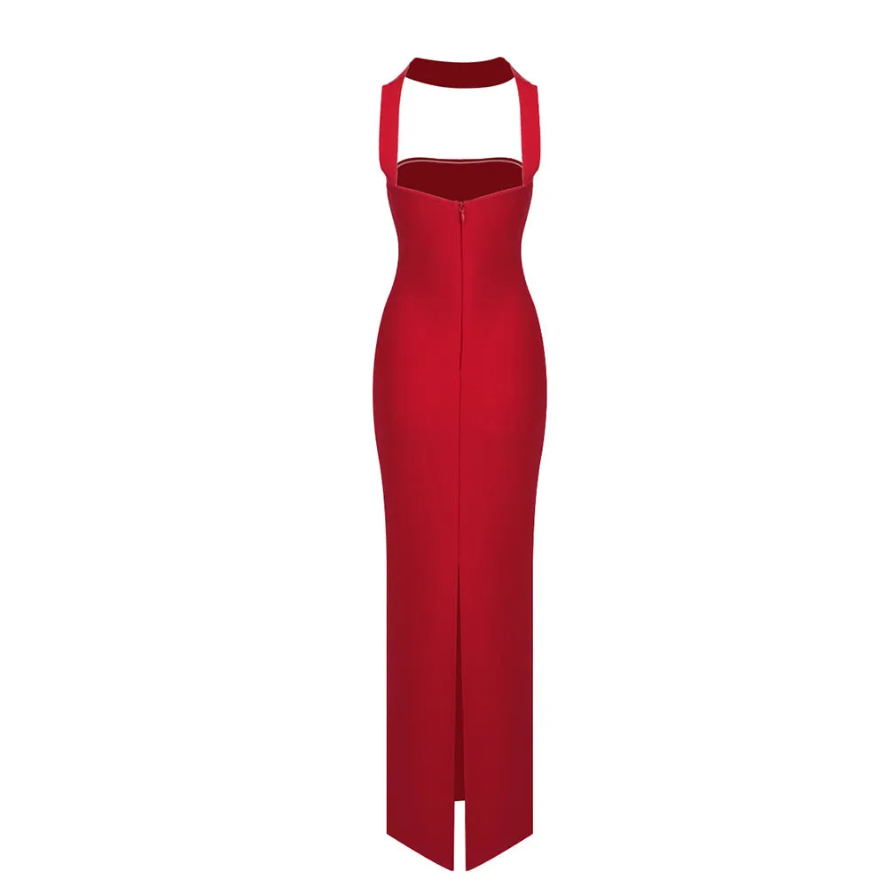 CUTOUT HALTER BACKLESS DRESS IN RED Gloria Lanvin