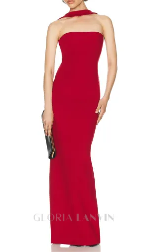 CUTOUT HALTER BACKLESS DRESS IN RED Gloria Lanvin