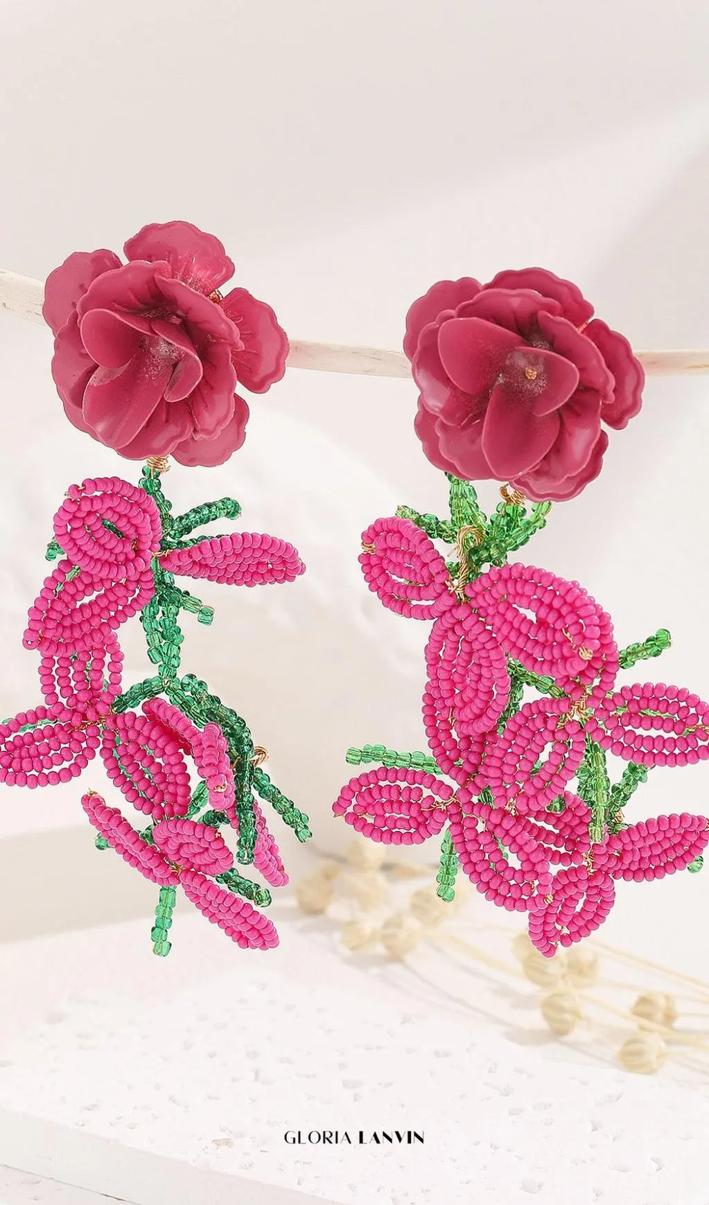 Cybele Rose Red Flower Earrings Gloria Lanvin