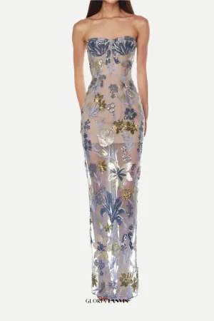 Dahlia Baby Blue Multi Maxi Dress Gloria Lanvin