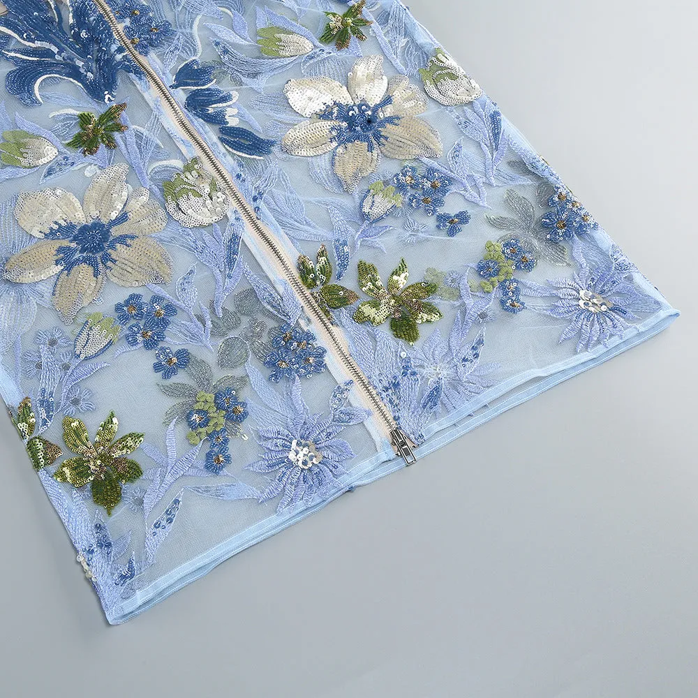 Dahlia Baby Blue Multi Maxi Dress Gloria Lanvin