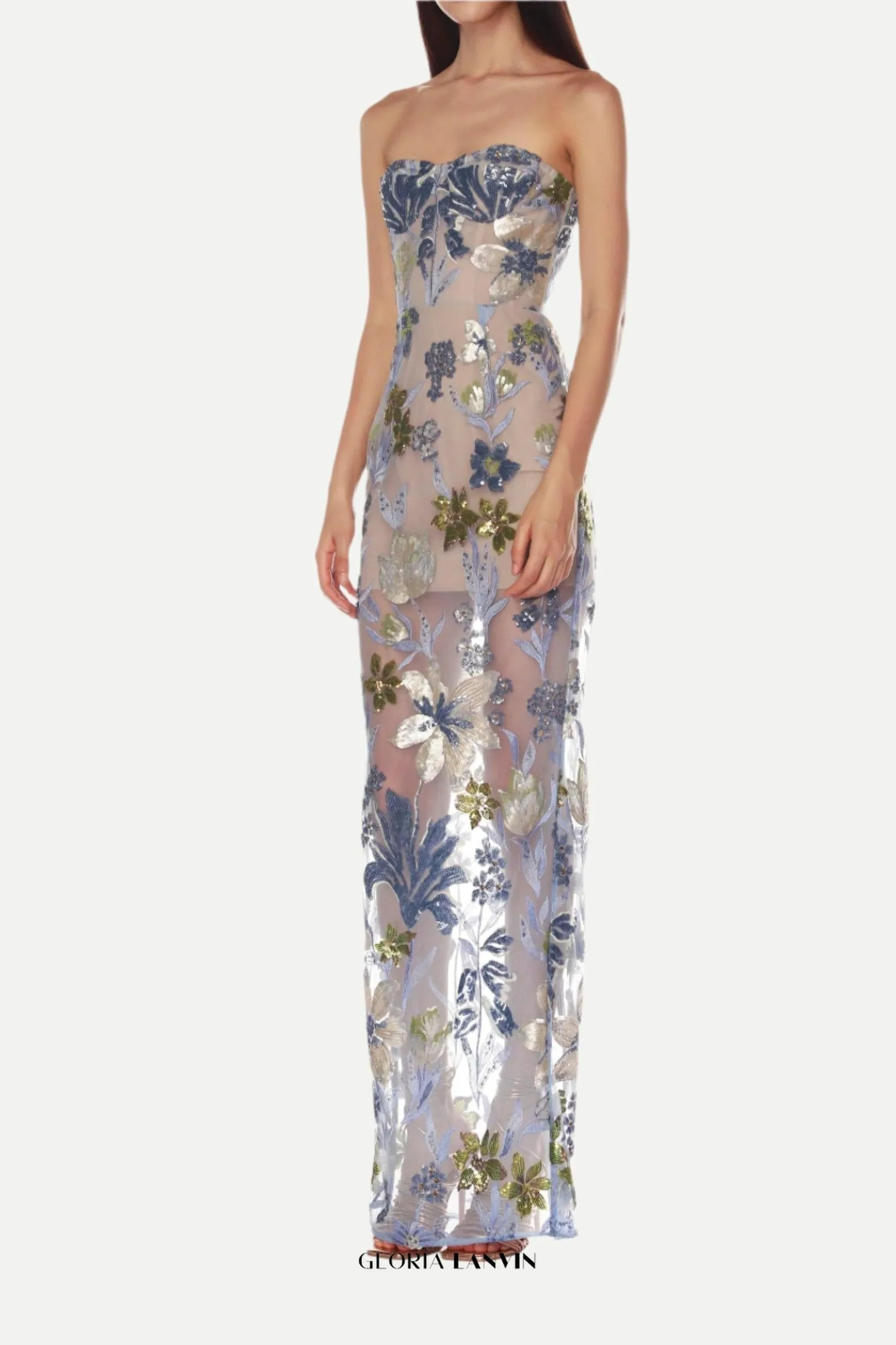 Dahlia Baby Blue Multi Maxi Dress Gloria Lanvin