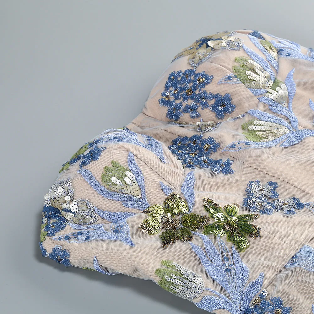 Dahlia Baby Blue Multi Maxi Dress Gloria Lanvin