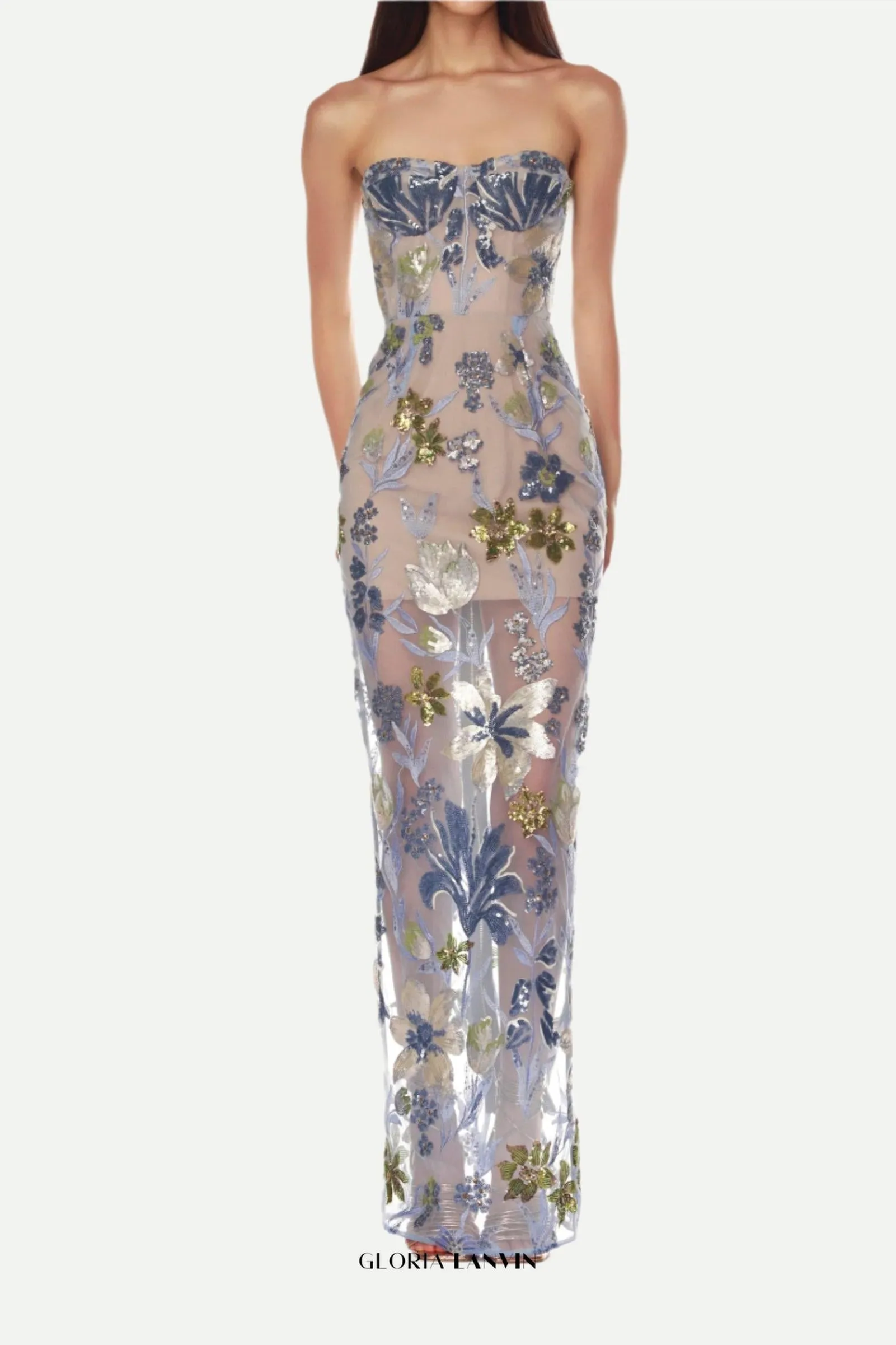 Dahlia Baby Blue Multi Maxi Dress Gloria Lanvin