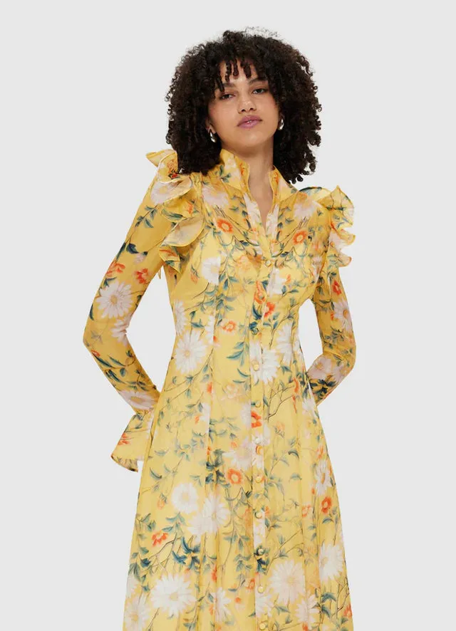 Daisy Print Butterfly Sleeve Midi Dress in yellow Gloria Lanvin