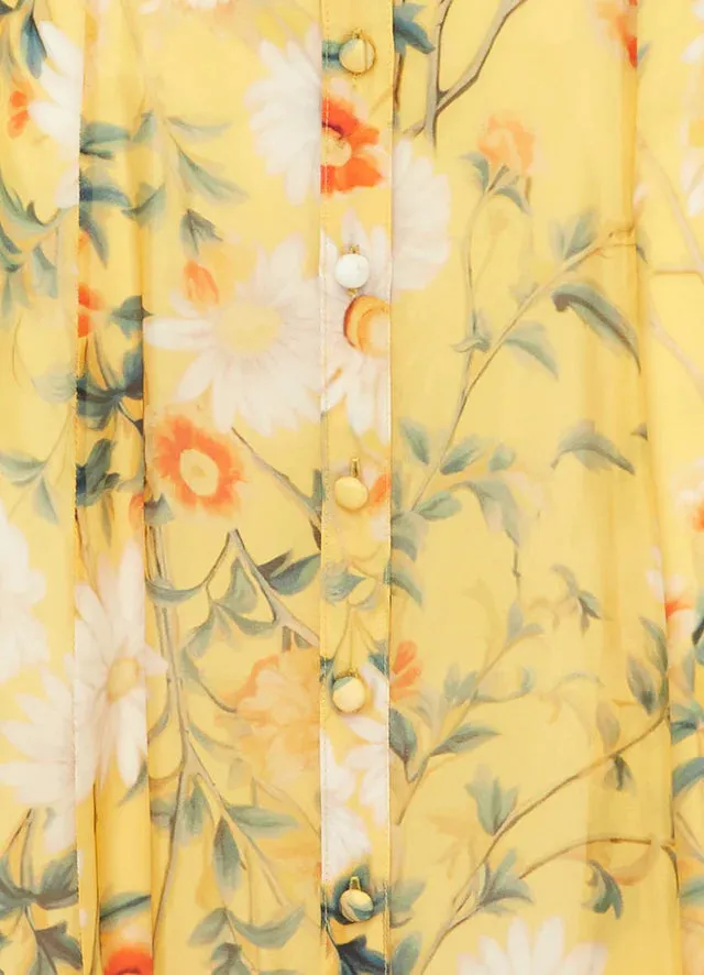 Daisy Print Butterfly Sleeve Midi Dress in yellow Gloria Lanvin